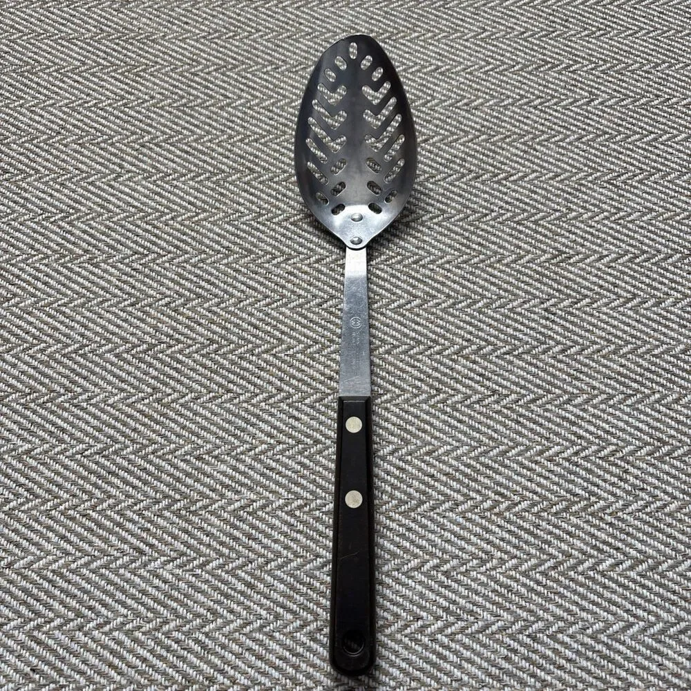 Vintage Montgomery Ward Stainless Steel Slotted Spoon 11.5” MW Hard Handle‎